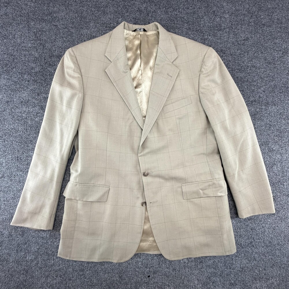 Vintage Ralph Lauren Polo University Blazer 44 Beige Check Wool Sport Coat USA